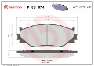 P83074 1201 00 [0446553020] !колодки дисковые п.\ Lexus IS 2.5/2.2D 05> P83074 BREMBO