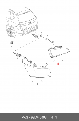 Фонарь задний VW Taos 21>>(левый внутренний/ светодиодный) VAG 2GL945093 VAG