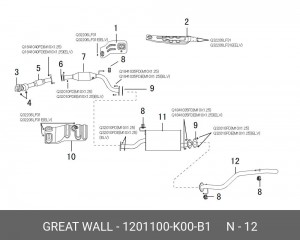 глушитель euro-3!\ GW Hover H3/H5 1201100-K00-B1 GREAT WALL