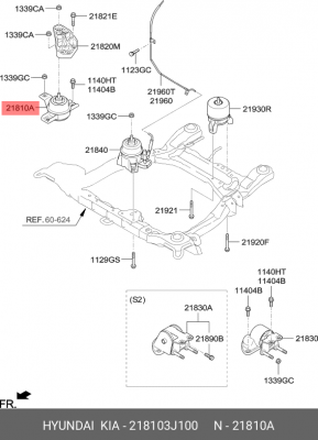 Опора двигателя HYUNDAI ix55 (08-) (3.0 TCI) правая OE 218103J100 HYUNDAI KIA