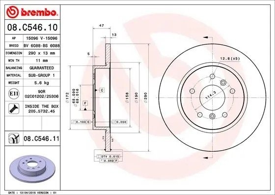 Диск тормозной 08.C546.11 08.C546.11 BREMBO