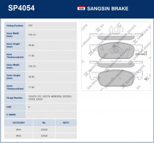 Колодки тормозные RENAULT LOGAN 12- перед. SP4054 SP4054 SANGSIN