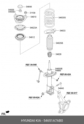 Амортизатор KIA Cerato (13-) передний левый газовый OE 54651A7AB0 HYUNDAI KIA