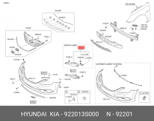 Фара противотуманная HYUNDAI Sonata YF (10-) левая OE 922013S000 HYUNDAI KIA
