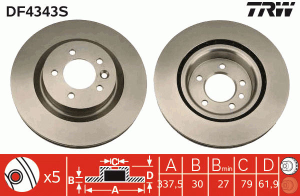 Диск тормозной передний LAND ROVER DISCOVERY III, RANGE ROVER SPORT 4.4 4x4 DF43 DF4343S TRW