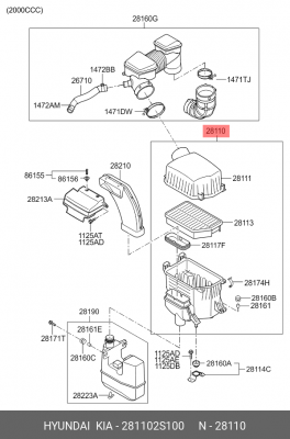 Фильтр воздушный KIA Sportage (10-) (2.0) в сборе OE 281102S100 HYUNDAI KIA