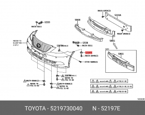 клипса уплотнителя бампера! переднего\ Toyota Crown 05> 52197-30040 TOYOTA