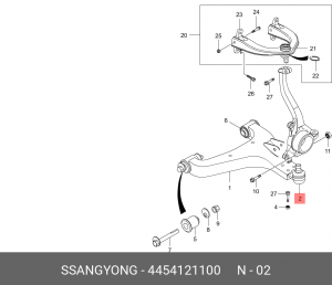 Опора шаровая SSANGYONG Stavic (13-),Rodius (12-) рычага переднего нижняя левая  4454121100 SSANG YONG