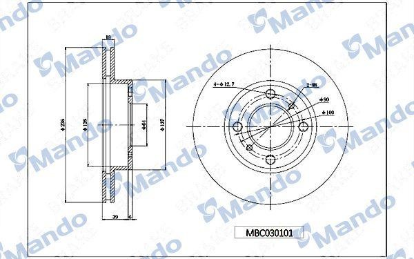 Диск тормозной PEUGEOT 406 (96-04) передний (1шт.) MANDO MBC030102 MANDO
