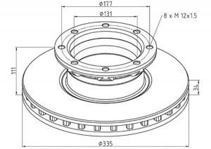 диск тормозной !335x34/111 8xM12x1.5 \MB Atego 612/4/5.812/4/5.712/5.812-23.917/ 01666300A PETERS ENNEPETAL