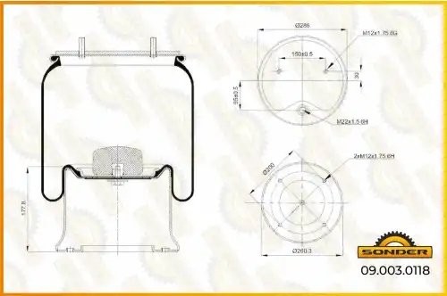 Пневморессора Premium со стаканом (металл) 2 шпильки + 1 отв. под воздух Schmitz 090030118 SONDER