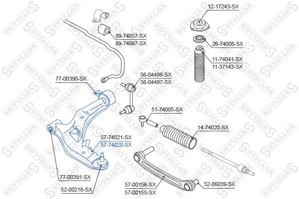 рычаг нижний правый!\ Nissan Almera all 00> 57-74020A-SX STELLOX