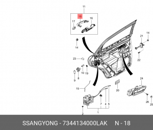 Ручка SSANGYONG Actyon (10-) двери наружная (черная) OE 7344134000LAK SSANG YONG