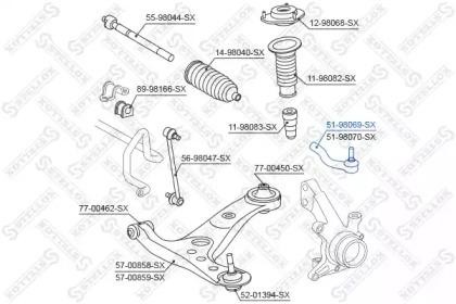 наконечник рулевой правый!\ Toyota Picnic/Avensis Verso ACM20/CLM20 01> 51-98069-SX STELLOX