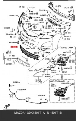 Решетка бампера MAZDA 6 переднего центральная OE GDK4501T1A MAZDA