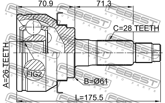 ШРУС внешний 26X61X28 FORD RANGER TKE 2011- 2110-TKE 2110-TKE FEBEST