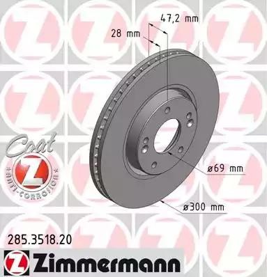 диск тормозной !перед. 300x28/47-5x114 \ Hyundai ix35/Sonata/Tucson, KIA Sportag 285.3518.20 ZIMMERMANN