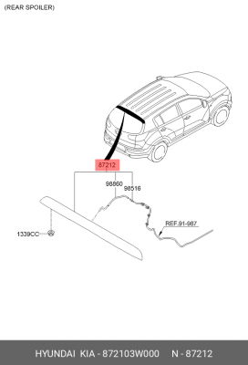 Спойлер KIA Sportage (10-) двери задка OE 872103W000 HYUNDAI KIA
