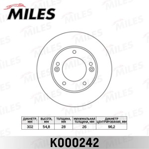 Диск тормозной передний KIA SORENTO (JC) 2.4-3.5 02- (TRW DF4395S) K000242 K000242 MILES