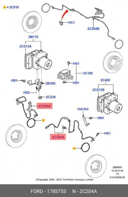 Датчик АБС FORD Transit (06-) колеса переднего левого/правого OE 1 785 753 FORD