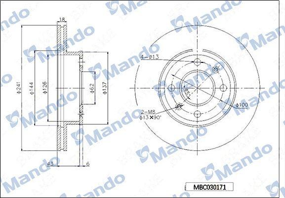 Диск тормозной HYUNDAI Accent (06-),Getz,i20 KIA Rio (05-) передний (1шт.) MANDO MBC030172 MANDO