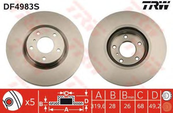 Диск тормозной передний INFINITI G, M, NISSAN MURANO (Z50, Z51) DF4983S DF4983S TRW