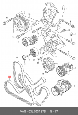 Ремень приводной поликлиновой 6PK1079 VW T5,Crafter OE 03L 903 137 D VAG