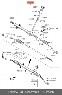 Рейка рулевая HYUNDAI Sonata YF (10-) KIA Optima (14-) OE 565003V400 HYUNDAI KIA
