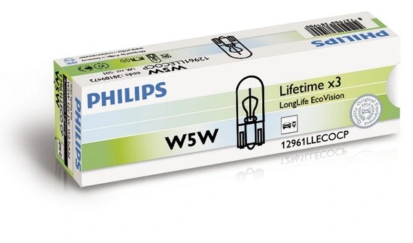 Лампа 12V W5W T10W W2.1x9.5d Long Life Eco Vision PHILIPS 12961LLECOCP PHILIPS