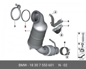 BMW 1-СЕРИЯ E82/E88 (2006>)/X5 E70 (2007-2013) прокладка катализатора 18 30 7 553 601 BMW