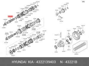 Вал КПП HYUNDAI ix35 (10-) KIA Sportage (10-) первичный OE 4322139403 HYUNDAI KIA