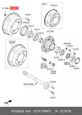 Барабан тормозной HYUNDAI HD78 (15-) задний/передний (шир.110мм) (1шт.) OE 5276158801 HYUNDAI KIA