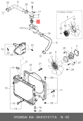 Термостат KIA Carnival (2.9),Bongo 3 (06-) OE 0K41015171A HYUNDAI KIA