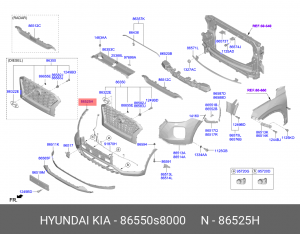 Накладка бампера HYUNDAI Palisade (19-) переднего нижняя OE 86550S8000 HYUNDAI KIA