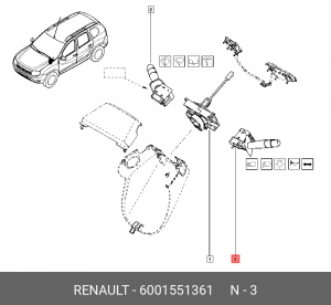 переключатель света подрулевой!\ Renault Logan/Sandero 1.4/1.6/1.5dCi 04> 6001551361 RENAULT
