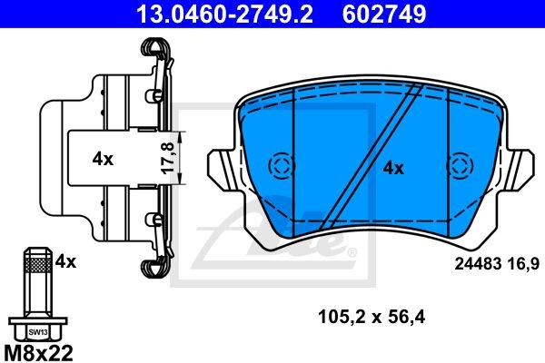 13.0460-2749.2 GDB1763=FDB4058 [5N0698451] !колодки дисковые з.\ VW Tiguan 1.4TF 13.0460-2749.2 ATE