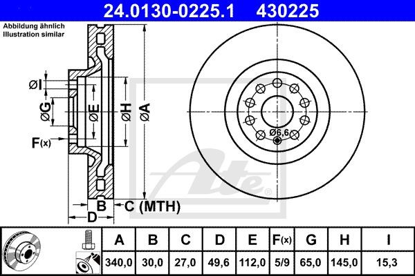 24.0130-0225.1 диск тормозной передний! вентилир.\ VW Passat/Passat CC 1.8-2.0TS 24.0130-0225.1 ATE