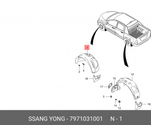 Подкрылок SSANGYONG Actyon (06-),Actyon Sport (06-) передний левый OE 7971031001 SSANG YONG