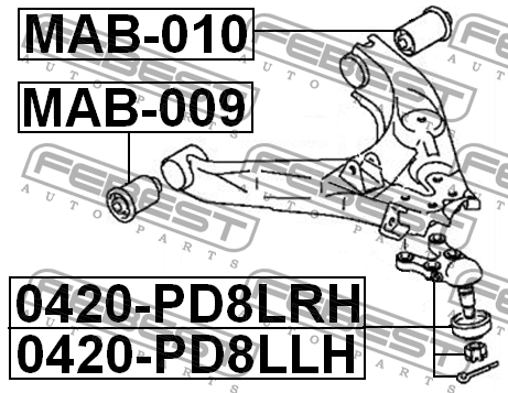 Сайлентблок нижн рычага задний MITSUBISHI DELICA 94-04 MAB-010 MAB-010 FEBEST