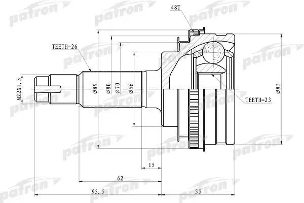 ШРУС наружный с кольцом ABS 23x56x26 ABS48T TOYOTA COROLLA AE100/EE100/CE100 91- PCV4006 PATRON