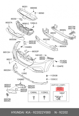 Фара противотуманная HYUNDAI ix35 (13-),Tucson (09-) правая OE 922022Y000 HYUNDAI KIA