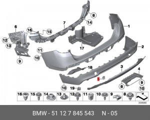 Крышка BMW X1 крюка буксировочного OE 51 12 7 845 543 BMW