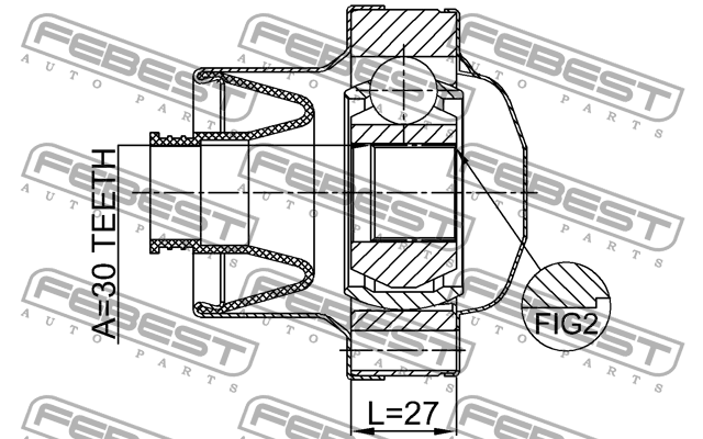 ШРУС карданного вала передний 30x81 SUZUKI GRAND VITARA JB419WD-4 0711-JB424FSHA 0711-JB424FSHA FEBEST