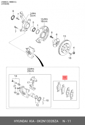 Колодка тормозная передняя дисковая (4 шт.) 0K2N1-3328ZA HYUNDAI KIA