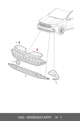 решетка радиатора!\ VW Polo Sedan 6 20> 6N5853651ARYP VAG