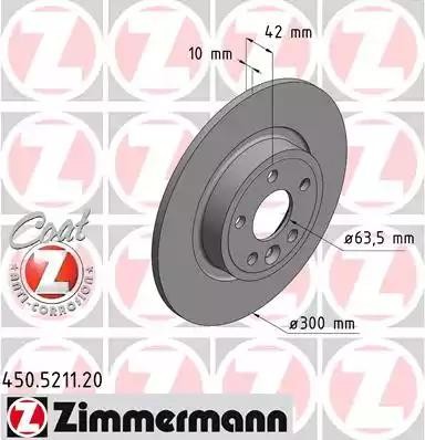 диск тормозной !задн. 300x10/42-5x108 \ Land Rover Discovery Sport 14> 450.5211.20 ZIMMERMANN