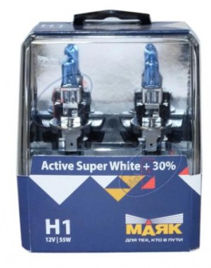 Лампа галогенная H1 12V 55W "Маяк" Active Super White (P14.5s+30%) (2 шт.) 72120ASW+30 MAYAK