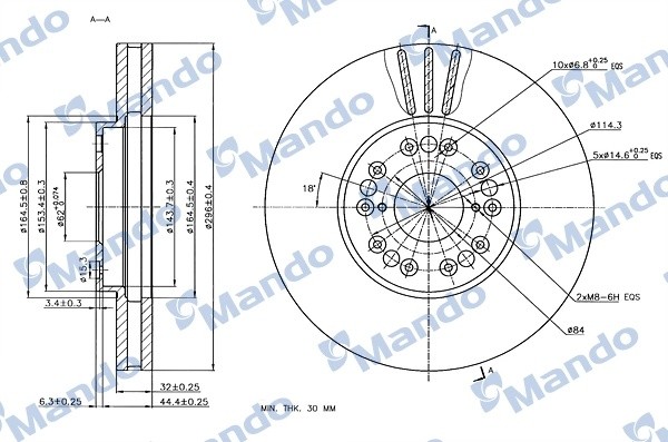 Диск тормозной TOYOTA Mark 2 (96-) LEXUS GS,IS (97-) передний (1шт.) MANDO MBC035434 MANDO