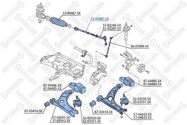 тяга рулевая! с г/у\ Audi A3, VW Golf V all 03> 55-03387-SX STELLOX