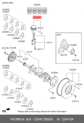 Поршень двигателя HYUNDAI i30 (12-) KIA Soul (16-) (1.6) STD-A с пальцем (1шт.)  230412B600 HYUNDAI KIA